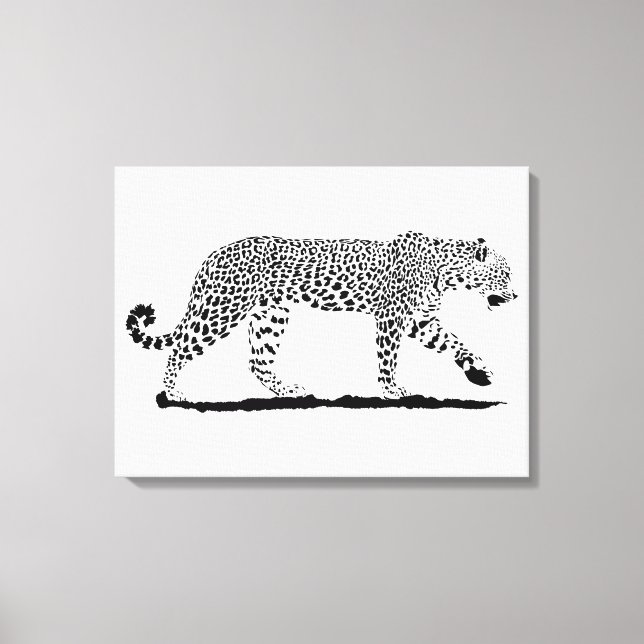 Dibujo de arte blanco y negro leopardo. (Anverso)