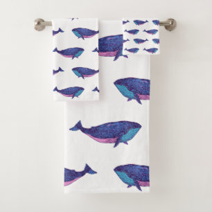 Dibujo de arte de ballena en azul y blanco oceáni