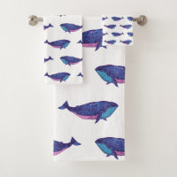 Dibujo de arte de ballena en azul y blanco oceánic