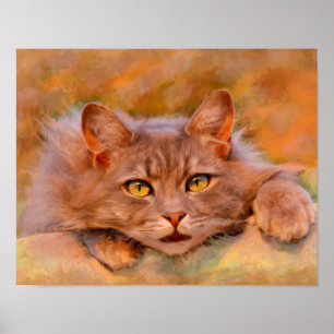 Dibujo de Arte de Gato Marrón Lindo con Acuarela y
