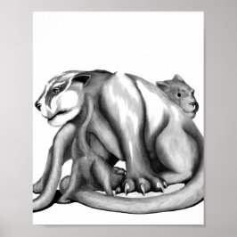 Dibujo de arte de la familia Puma en blanco y negr