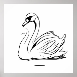 Dibujo de arte de la línea de cisne blanca