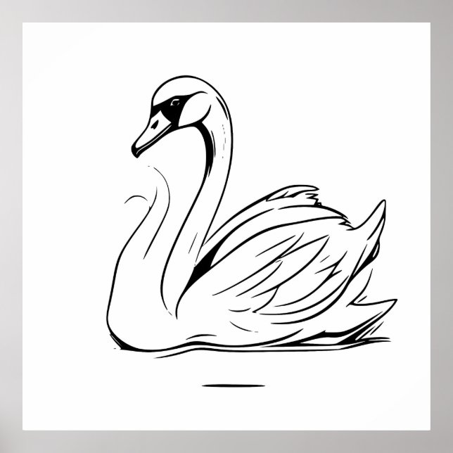 Dibujo de arte de la línea de cisne blanca (Frente)