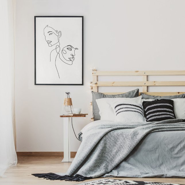 Dibujo de arte de la línea de retrato facial minim (Minimalist Abstract Face Portrait Line Art Drawing Poster)