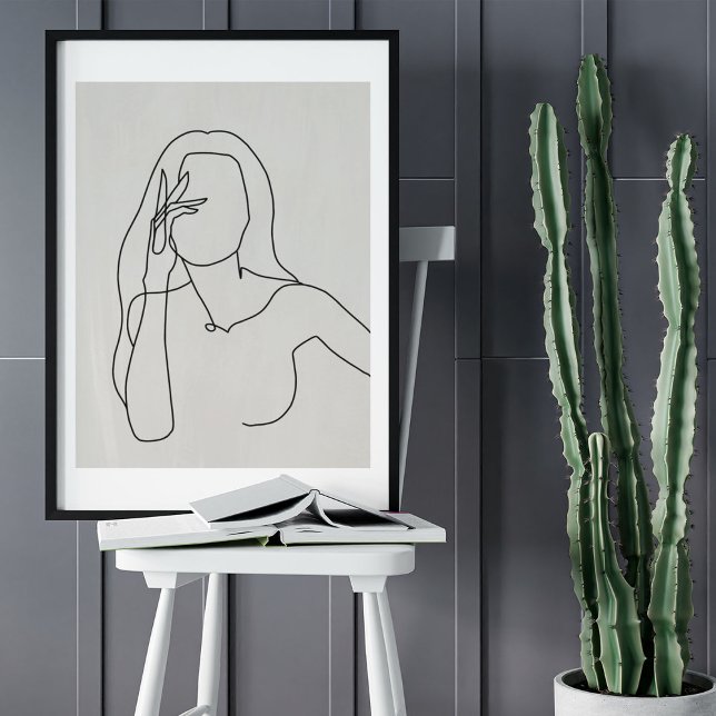 Dibujo de arte de la línea de retrato facial minim (Minimalist Abstract Face Portrait Line Art Drawing Poster)