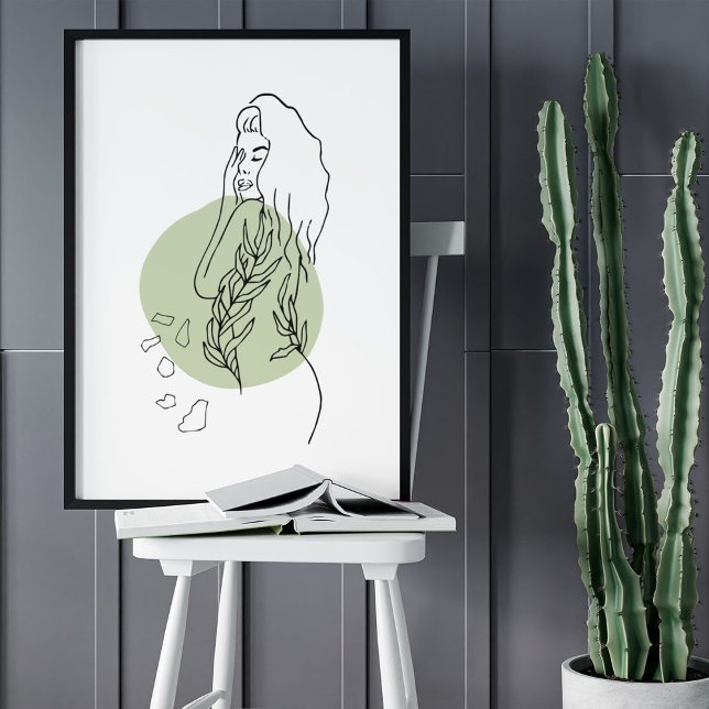 Dibujo de arte de la línea de retrato facial minim (Minimalist Abstract Face Portrait Line Art Drawing Poster)