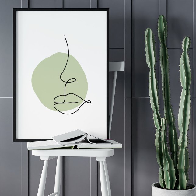 Dibujo de arte de la línea de retrato facial minim (Minimalist Abstract Face Portrait Line Art Drawing Poster)