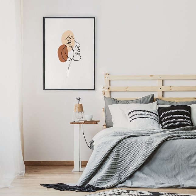 Dibujo de arte de la línea de retrato facial minim (Minimalist Abstract Face Portrait Line Art Drawing Poster)