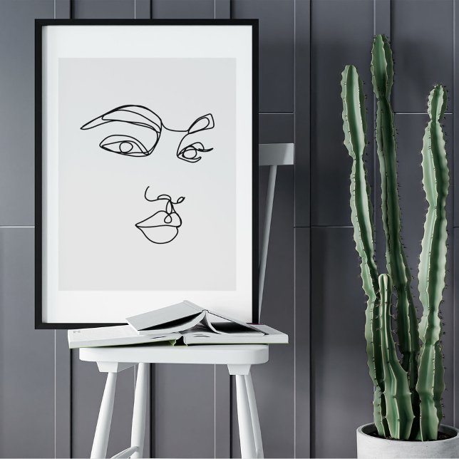 Dibujo de arte de la línea de retrato facial minim (Minimalist Abstract Face Portrait Line Art Drawing Poster)