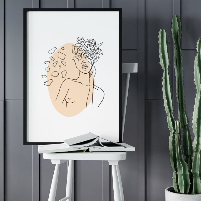 Dibujo de arte de la línea de retrato facial minim (Minimalist Abstract Face Portrait Line Art Drawing Poster)