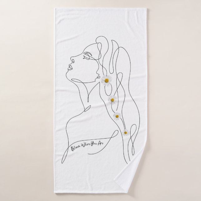 Dibujo de arte de línea de mujer - Bloom donde est (Toalla de baño)