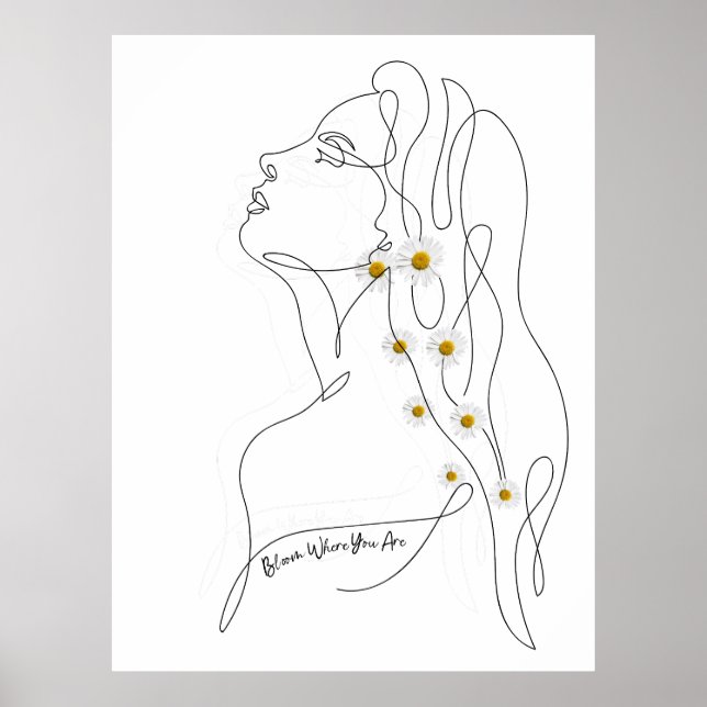Dibujo de arte de línea de mujer - Bloom donde est (Frente)