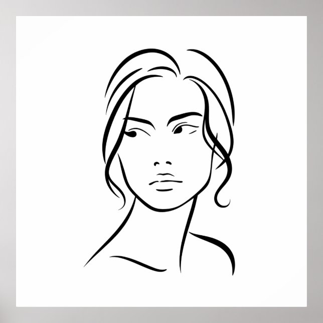 Dibujo de arte de línea de rostro de mujer abstrac (Frente)