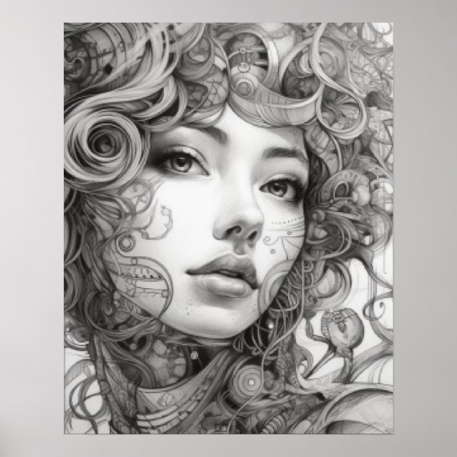 Dibujo de arte lineal en el cuerpo de la mujer (Frente)