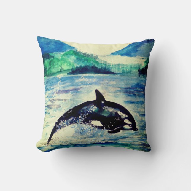 Dibujo de ballena en acuarela  Almohada (Anverso)