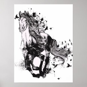 Dibujo de caballos y arte abstracto de la naturale