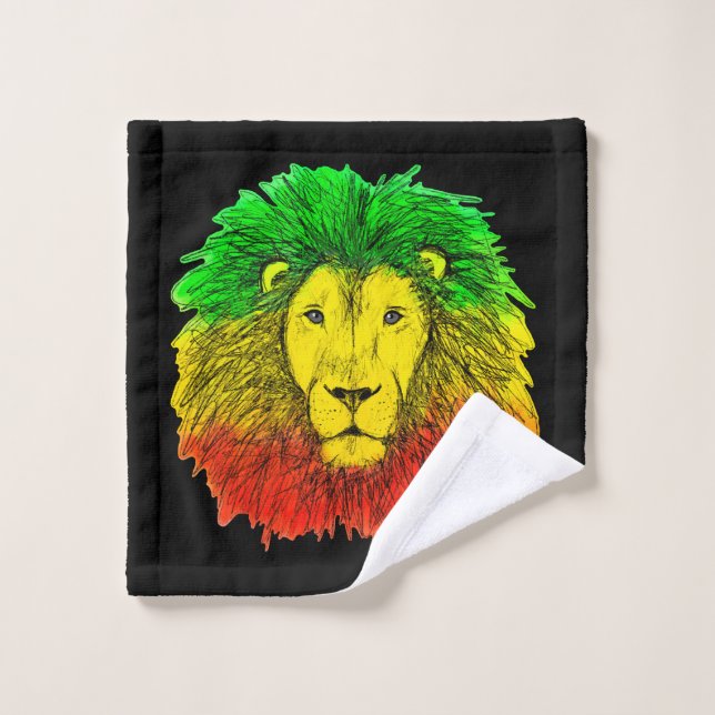 Dibujo de cabeza de león Rasta rojo amarillo verde (Toallita)