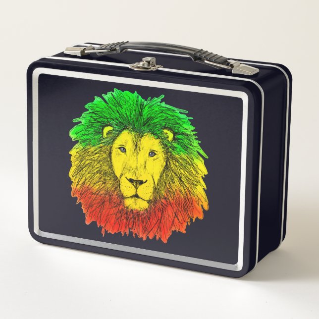 Dibujo de cabeza de león Rasta rojo amarillo verde (Anverso)
