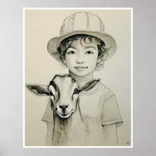 Dibujo de cabra mascota - Impresión artística