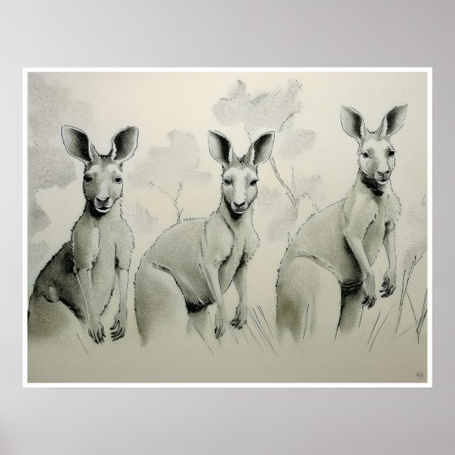 Dibujo de canguros - Imprimir arte (Frente)