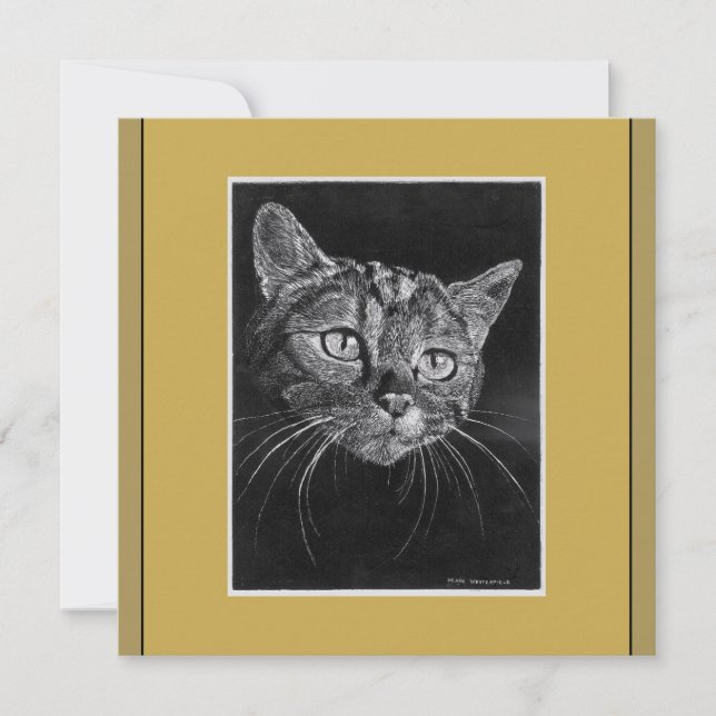 Dibujo de cara de gato por tarjeta Mark Edward Wes (Anverso)
