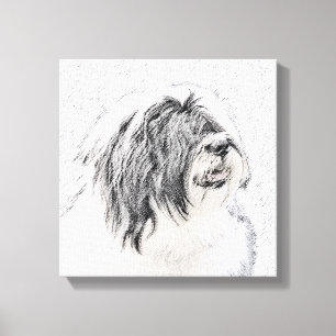 Dibujo de color con barba - Arte de perro original