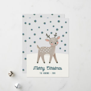 Dibujo de copos de nieve de renos lindos Navidad