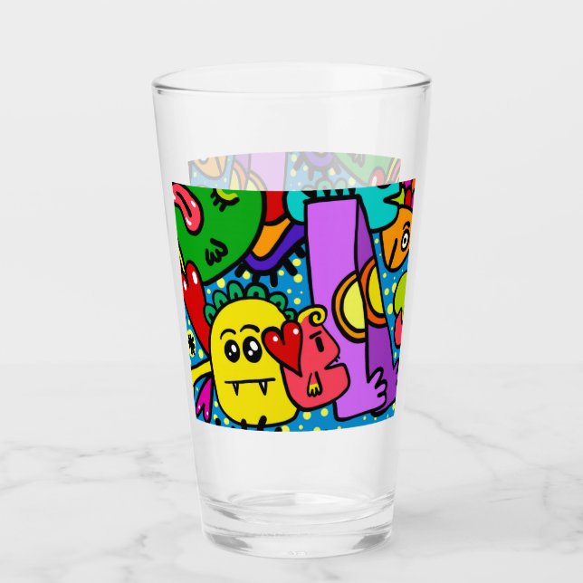 DIBUJO DE CRIATURA MONSTRUO FELIZ EN VASO (Anverso)