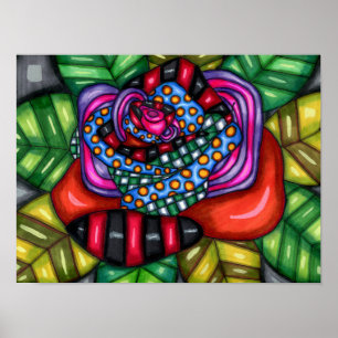 dibujo de flor de arte original rosa abstracto