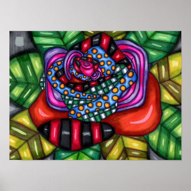 dibujo de flor de arte original rosa abstracto (Frente)