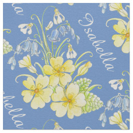 Dibujo de flores de primavera y nombre tela azul a