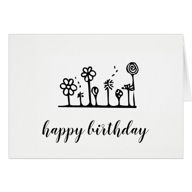 Dibujo de flores - Tarjeta de cumpleaños - En blan (Anverso (Horizontal))