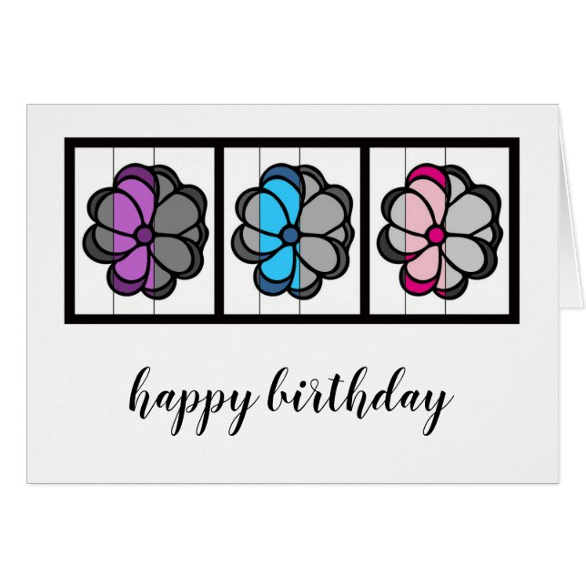 Dibujo de flores - Tarjeta de cumpleaños - En blan (Anverso (Horizontal))