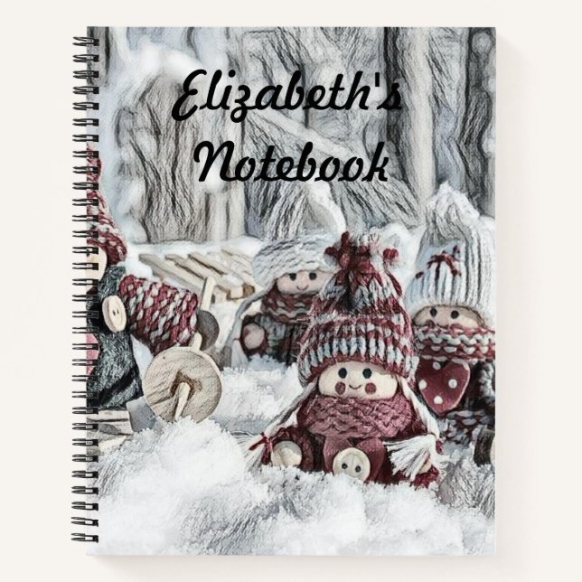 Dibujo de gnomos en un cuaderno de paisaje inverna (Anverso)