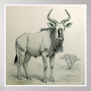 Dibujo de gnu - Impresión de arte
