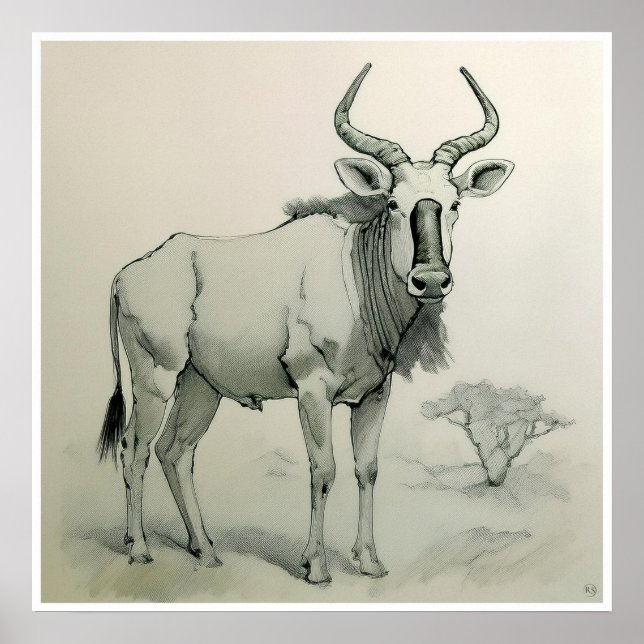 Dibujo de gnu - Impresión de arte (Frente)