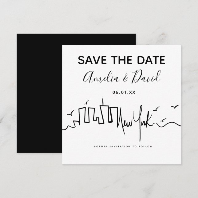 Dibujo de guiones de Nueva York Guardar la fecha (Anverso / Reverso)