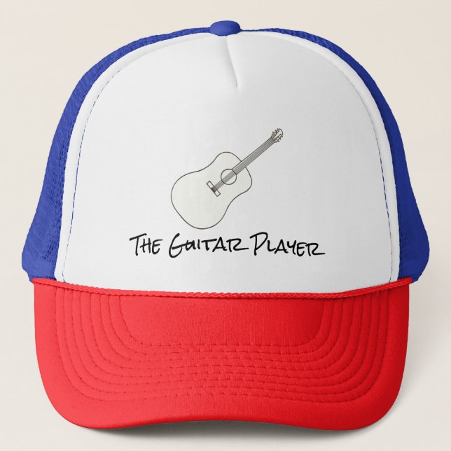 Dibujo de guitarra acústica, tu texto, gorras (Anverso)
