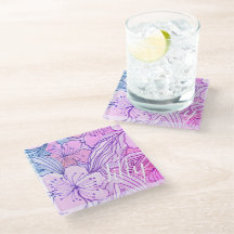 Dibujo de Hibisco Rosa en Posavasos de Vidrio