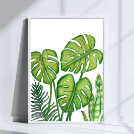 Dibujo de Hojas Verdes de Monstera Arte a Lápiz de