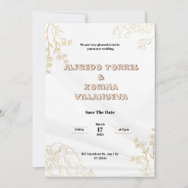 Dibujo de Invitación de Boda Elegante en Blanco y
