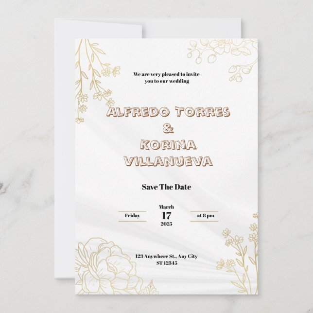 Dibujo de Invitación de Boda Elegante en Blanco y  (Anverso)