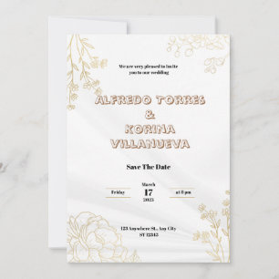 Dibujo de Invitación de Boda Elegante en Blanco y 