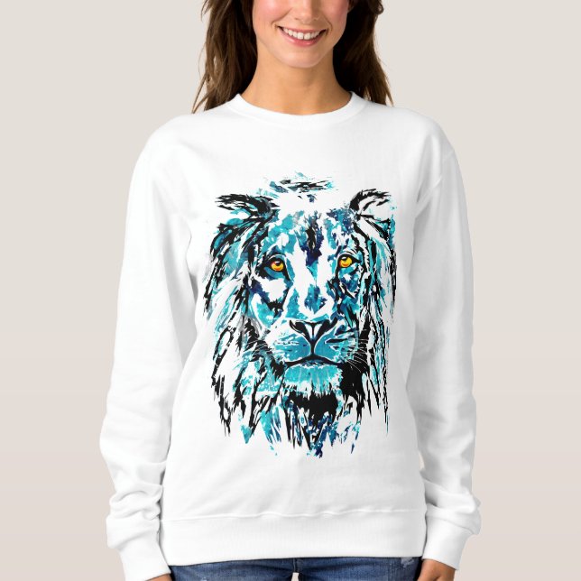 Dibujo de la cabeza del león azul | Sudadera de le (Anverso)