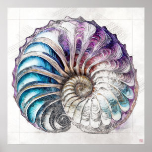 Dibujo de la shell de Nautilus - Impresión artísti