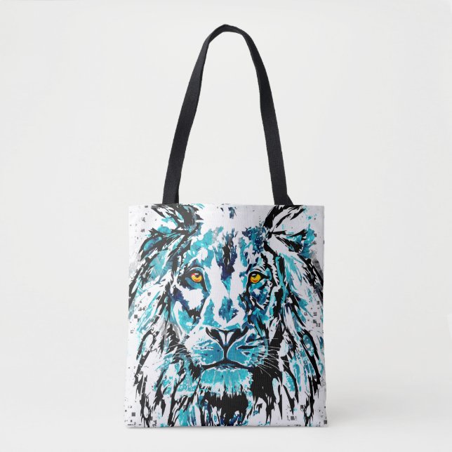 Dibujo de león azul | Bolsa de León Tote (Anverso)