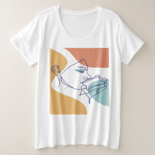 dibujo de líneas poster de la mujer tomando café