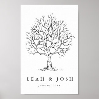 Dibujo de mano del libro de visitas de árbol boda