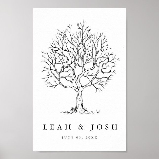 Dibujo de mano del libro de visitas de árbol boda (Frente)
