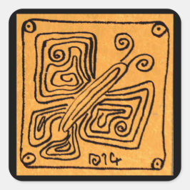 Dibujo de mariposa negra, pegatina cuadrado, sella